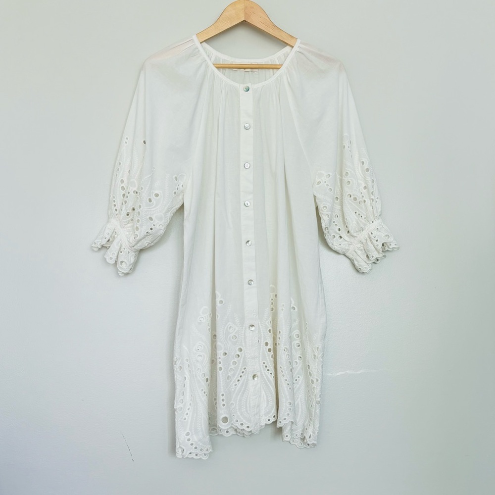Natalie Martin White Eyelet Embroidered Dress Button Front XS - Picture 4 of 13